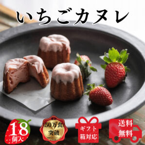 送料無料 苺カヌレ 18個入り 構想から20年の 日本人向け しっとり ジューシー カヌレ いちごとミルクの 芳醇カヌレ　フランス伝統菓子